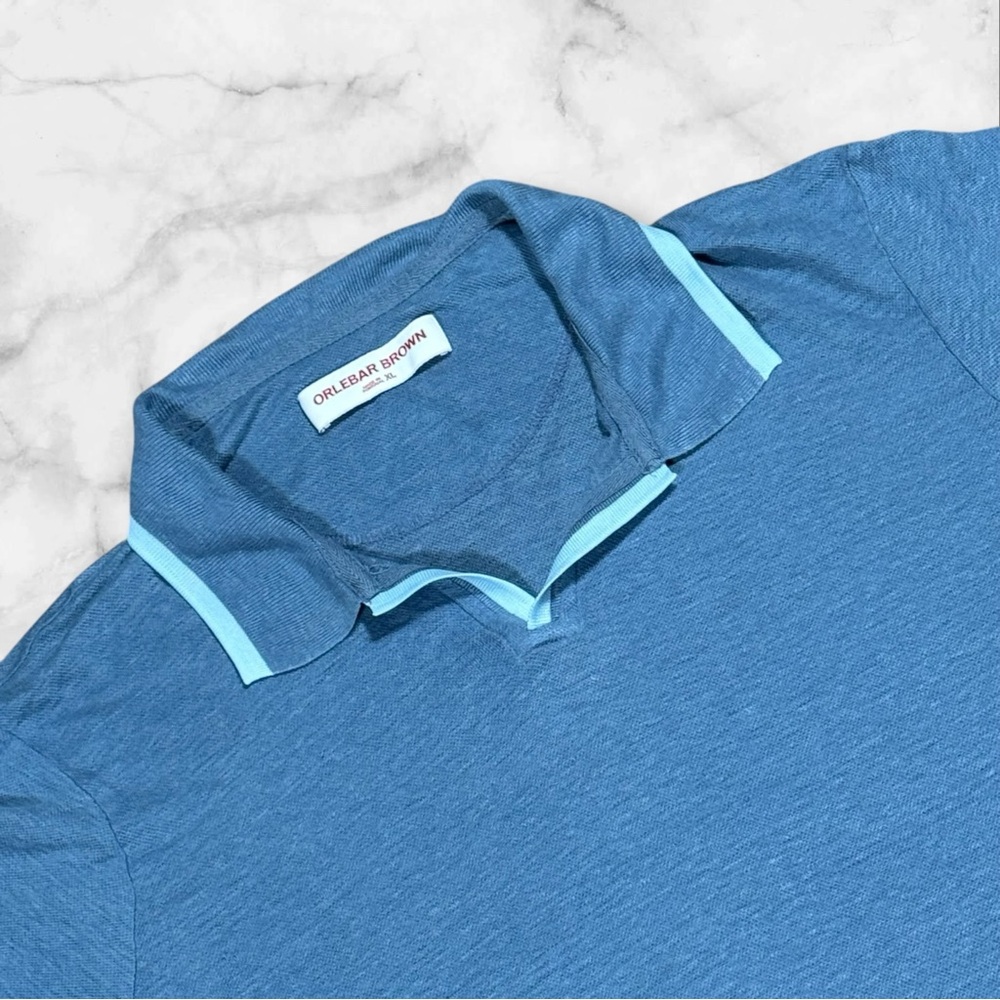 Orlebar Brown Men’s Size XL Blue‎ Pique Polo Felix Linen SS